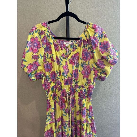 Size S Easel Los Angeles Boho Peach Blossom Floral Maxi Dress in Yellow - Picture 5 of 8